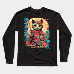 Samurai Cat Warrior Japanese Ninja Kitty Kawaii Long Sleeve T-Shirt